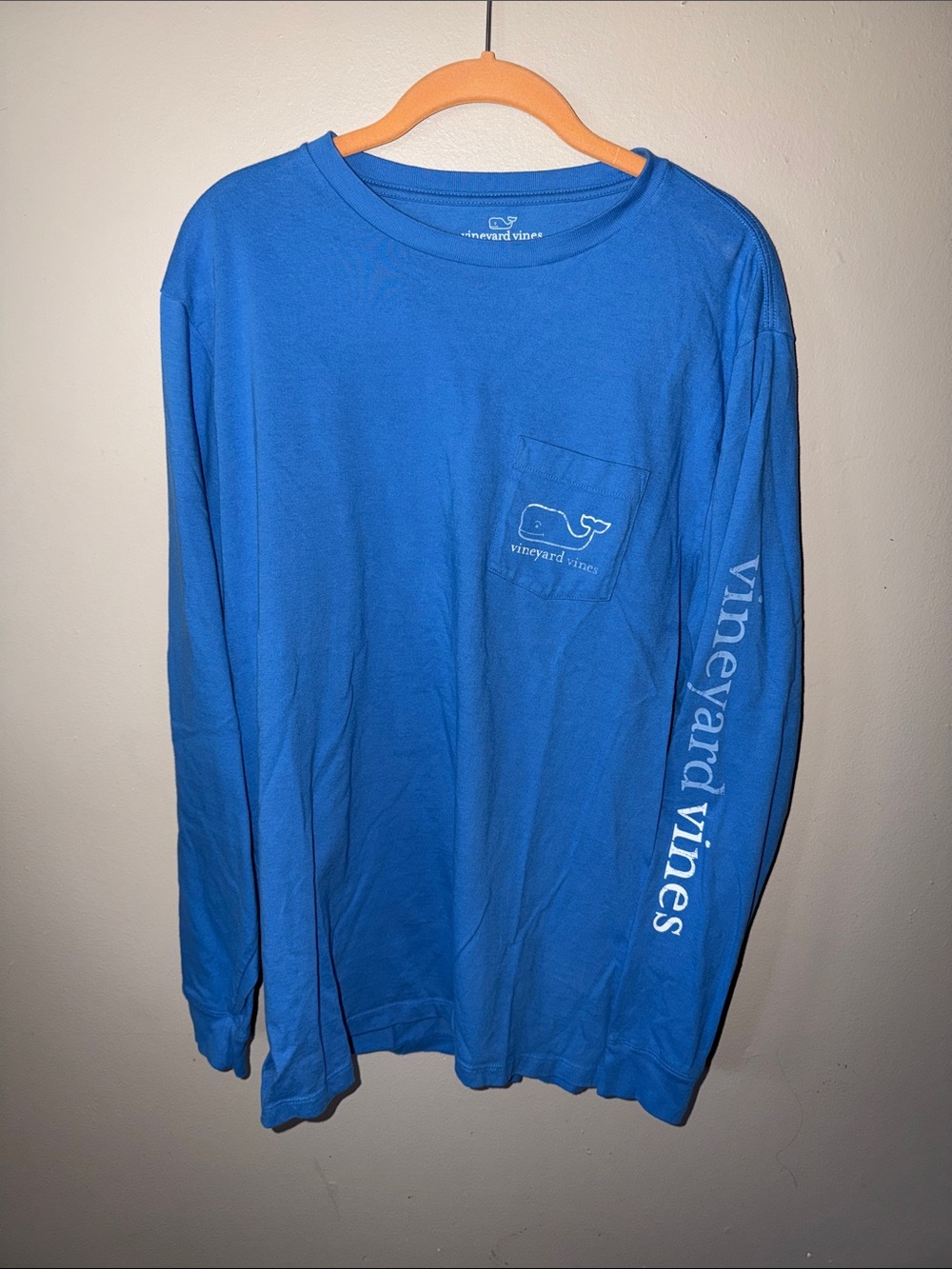 Vineyard Vines Royal Blue Long Sleeve Pocket Tee with Sleeve Script large
